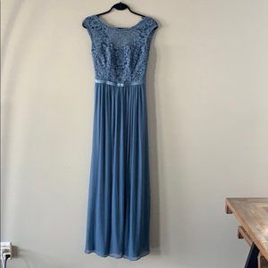 David's Bridal Blue Lace Evening Gown